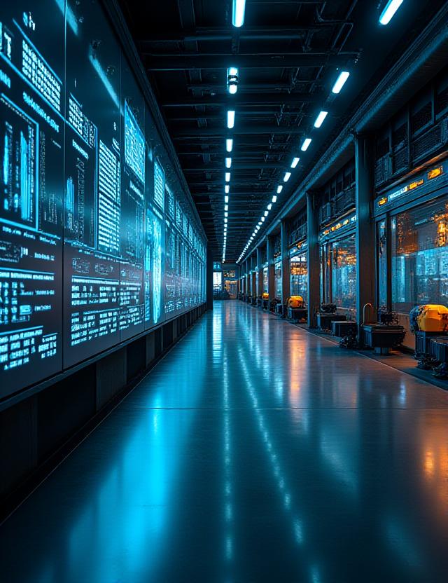 Close up of modern cargo port operations with glowing terminal lights
